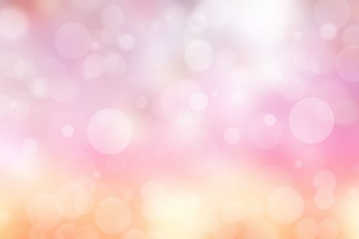 Abstract blurred fresh vivid spring summer light delicate pastel yellow pink orange bokeh background texture with bright circular soft color lights. Beautiful backdrop illustration.