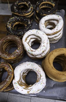 Detail of traditional colorful Spanish dessert, unhealthy food, diet