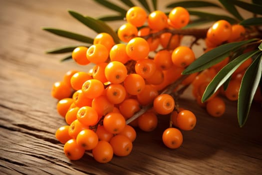 Organic sea buckthorn. Harvest ripe plant. Generate Ai