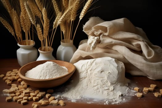 Organic flour. White powder bowl. Generate Ai