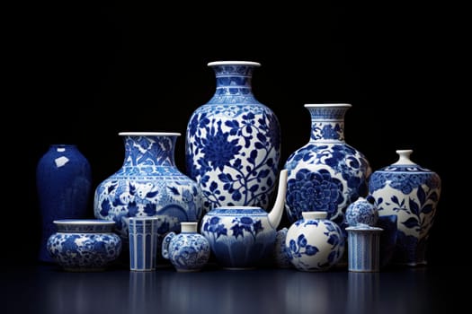 Intricate blue ceramic. Asia design. Generate Ai