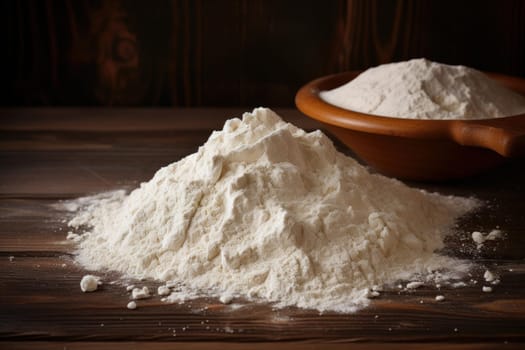 Nutritious Organic flour. White powder bowl. Generate Ai