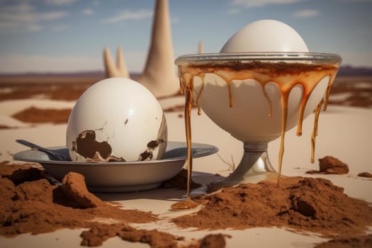 Ostrich egg desert. Nature animal africa wildlife bird. Generate Ai