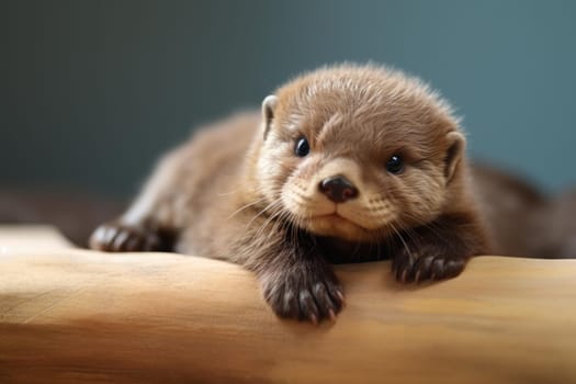 Otter baby lying. Cute mammal. Generate Ai
