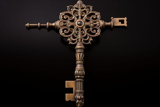 Ancient magic key. Security metal door. Generate Ai