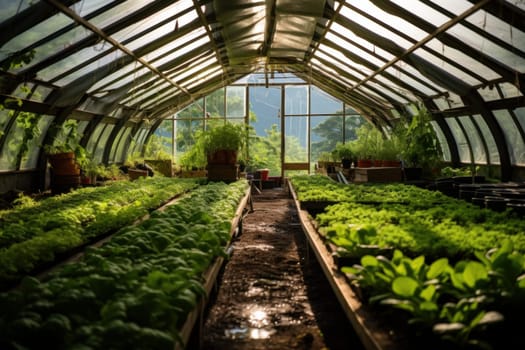 Organic farm greenhouse. Agriculture vegetable greenhouse. Generate ai