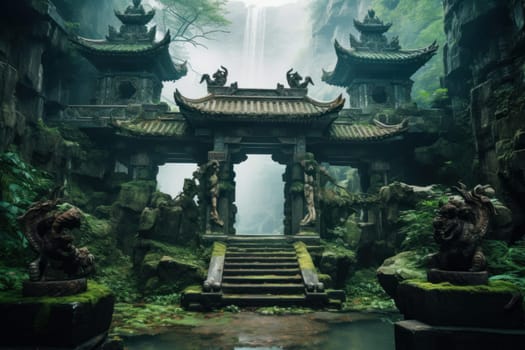 Outdoor china ancient city. Old architecture. Generate Ai