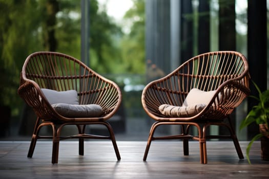 Comfortable Outdoor rattan chairs. Terrace sofa. Generate Ai