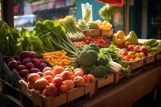 Organic vegetable products market department. Vitamins grocery section in grocery supermarket. Generate ai