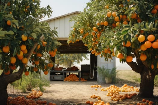 Fruitful Orange tree. Food nature leaf. Generate Ai