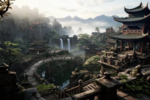 Expansive Outdoor china ancient city. Old architecture. Generate Ai