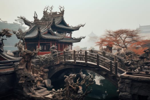 Historic Outdoor china ancient city. Old architecture. Generate Ai