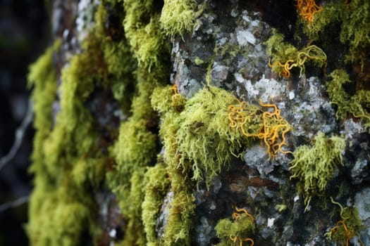 Forgotten Overgrown lichen stone. Wall plant. Generate Ai