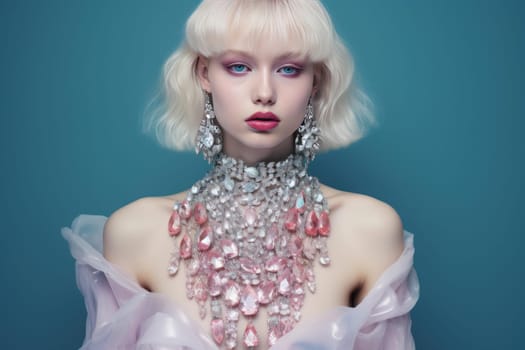 Exquisite Princess outfit gems dress. Cute art beautiful jewel stones. Generate Ai