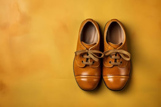 Leathered Brown pair shoes banner. Shiny male. Generate Ai