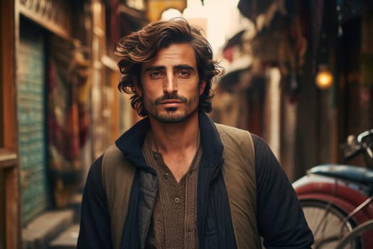 Vibrant Pakistani guy suit. Style model. Generate Ai