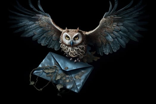 Owl fly envelope. Postmark bird. Generate Ai