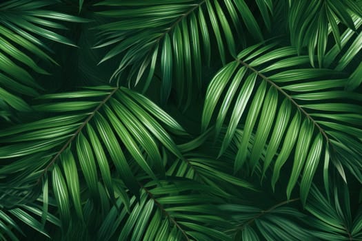 Palm leaves tropical. Dark forest. Generate Ai