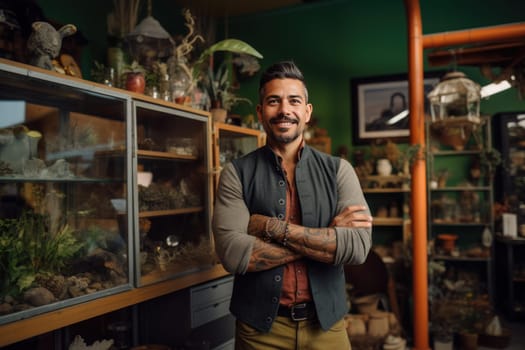 Entrepreneurial male owner local business. Store organic. Generate Ai