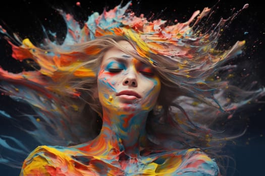 Expressive Colorful paint splatter. Rainbow wave. Generate Ai