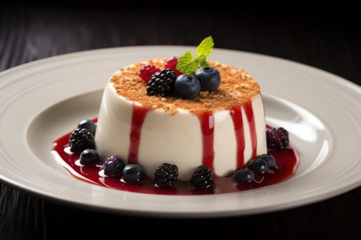 Sweet Pana cotta dessert plate. Sweet food. Generate Ai