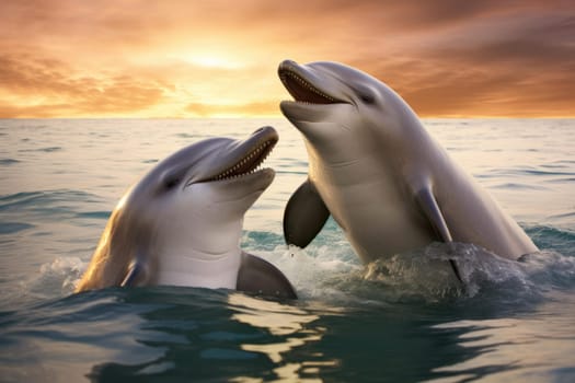 Pair loving dolphins. Ocean fun. Generate Ai