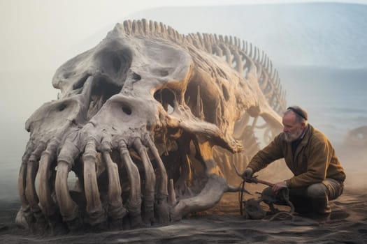 Paleontology work outdoor. Rock dig. Generate Ai