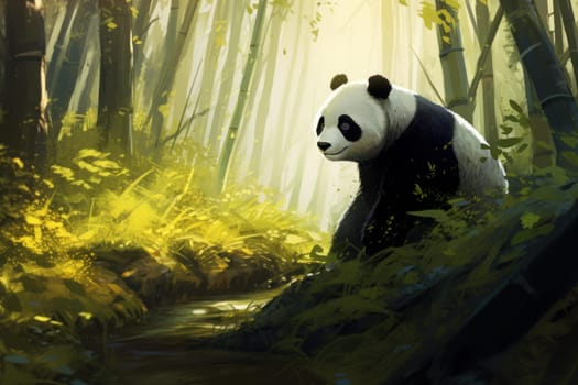 Panda bamboo forest. Tree nature. Generate Ai
