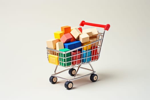 Compact Paper boxes shopping cart. Store trade. Generate Ai