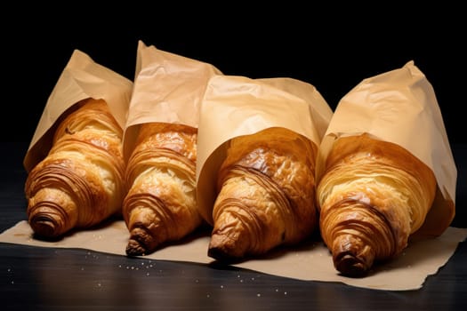 Buttery Hot paper bag croissant. Pastry craft food. Generate Ai