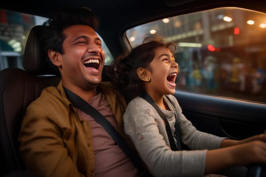 Efficient Parents daughter auto ride service. American trip. Generate Ai