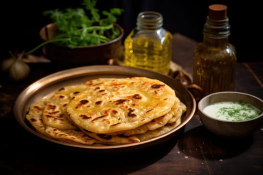 Parantha ghee. India wheat bread. Generate Ai