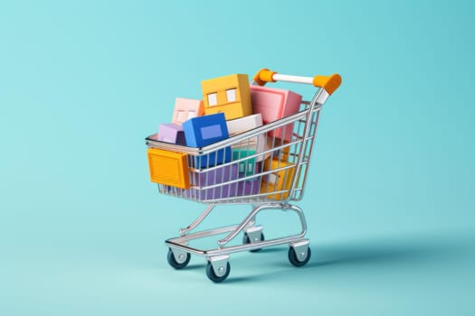 Portable Paper boxes shopping cart. Store trade. Generate Ai