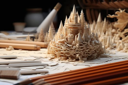 Creative Paper different colorful pencils. Craft kid. Generate Ai