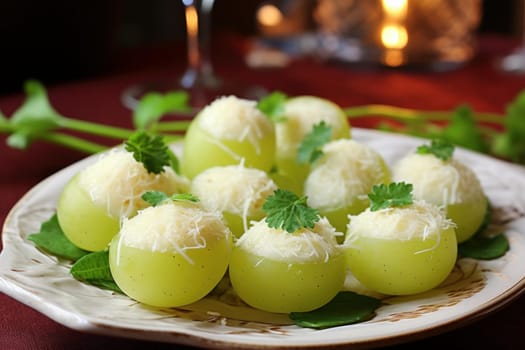 Tangy Parmesan cheese grapes. Hard piece dairy. Generate Ai