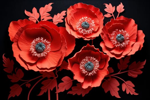 Paper poppy art. Flower paper design. Generate Ai