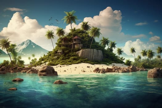 Serene Paradise island travel. Coral sea reef. Generate Ai
