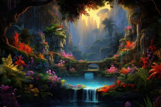 Vibrant Paradise garden flowers. Bloom nature summer. Generate Ai