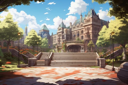 Park tree anime visual novel game. Outdoor travel. Generate Ai