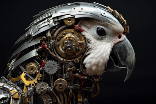 Vintage Steelpunk mechanical parrot. Art bird. Generate Ai