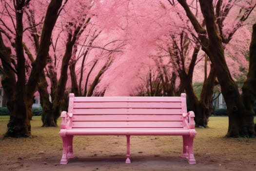 Scenic Park pink trees. Cherry spring floral. Generate Ai