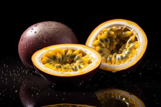 Aromatic Passionfruit food cut half. Macro exotic. Generate Ai