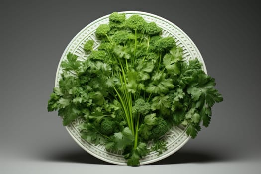 Aromatic Fresh parsley plate. Green healthy kitchen plant on wooden table. Generate ai