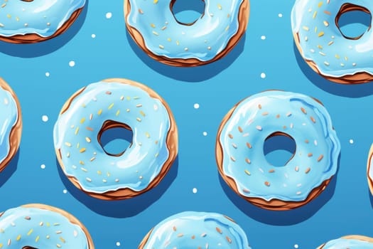 Frosted Pattern blue donuts food. Snack sugar. Generate Ai