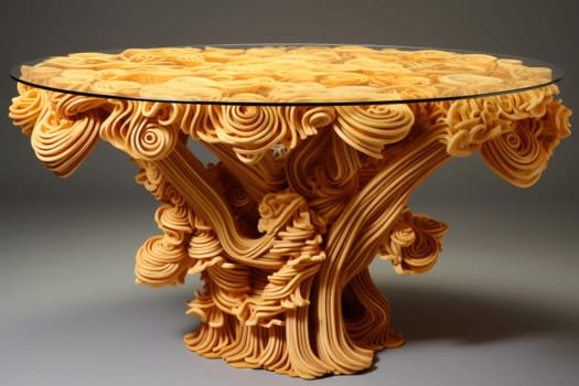 Sturdy Pasta wooden table. Sauce plate food. Generate Ai