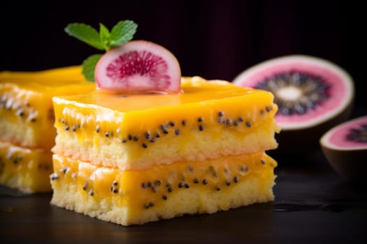 Refreshing Passionfruit slice. Exotic fresh part. Generate Ai