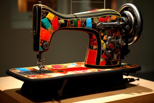 Creative Woman work sewing machine. Fashion industry. Generate Ai