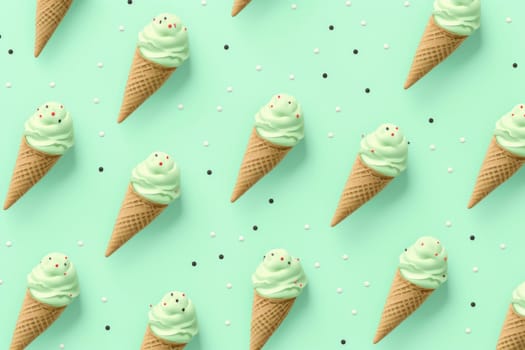 Green ice cream pattern tasty. Summer cold. Generate Ai