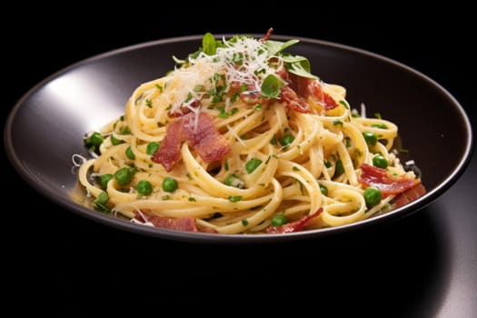 Authentic Pasta carbonara italy. Cooking bacon. Generate Ai