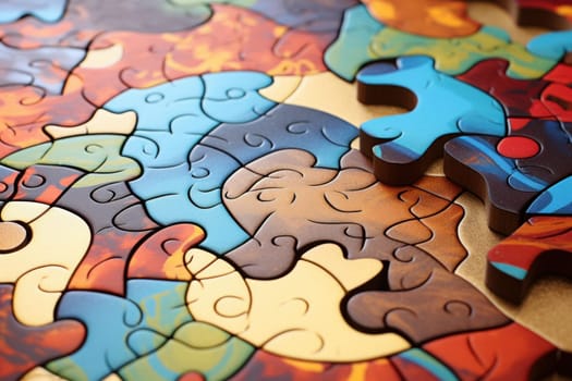 Puzzle pieces closeup. Patience toy. Generate Ai